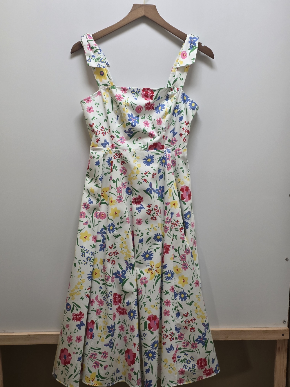Kate Spade Garden Bouquet Fit & Flare Floral Midi Dress Size 4 Bow Strap KC378 - Picture 3 of 7
